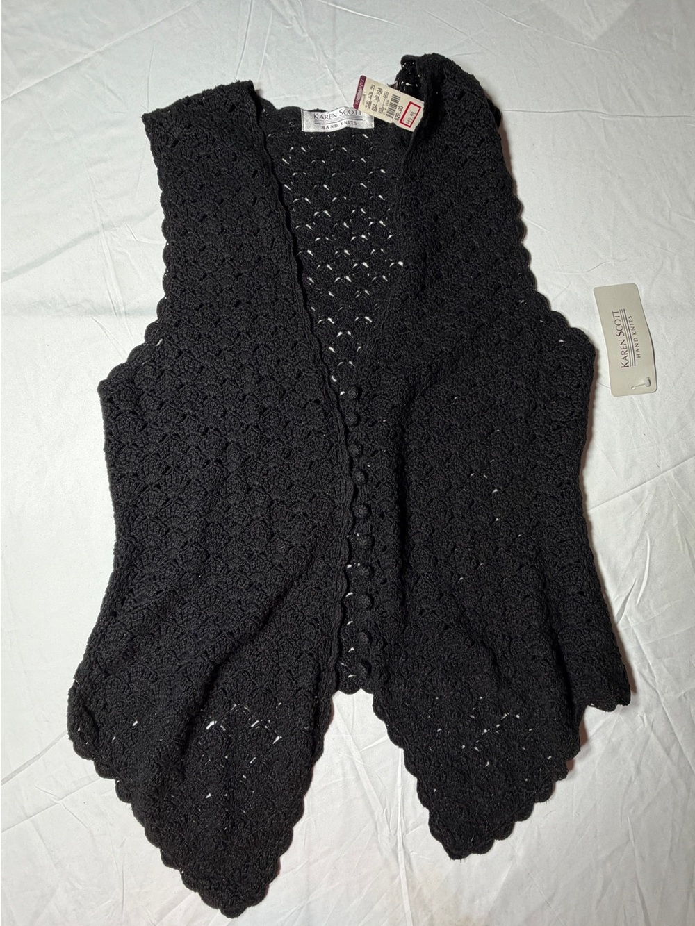 New with Tags Vintage Karen Scott Hand Knits Crochet Sweater Vest – Black